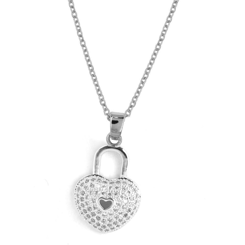 Premium silver plated heart locker cubic zirconia pendant