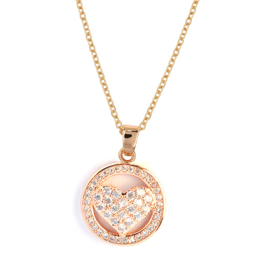 Premium cubic zirconia heart in disc pendant