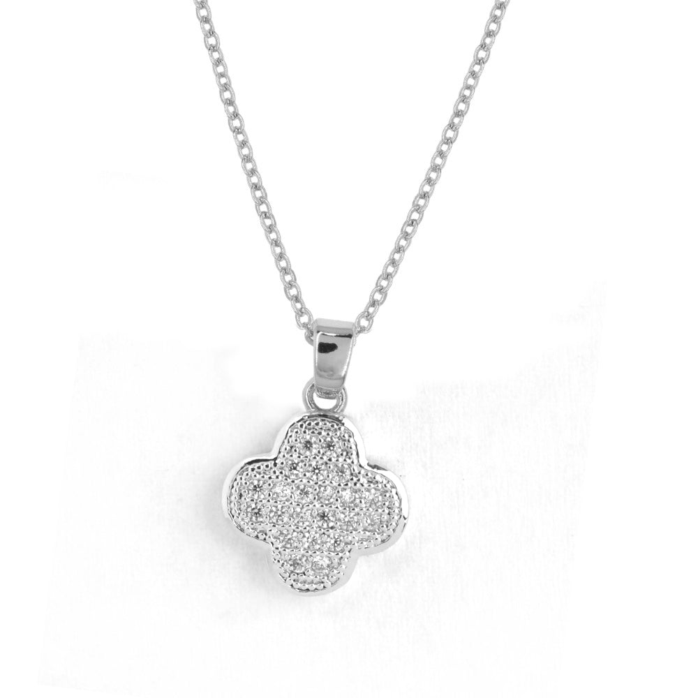 Premium silver cubic zirconia clover pendant