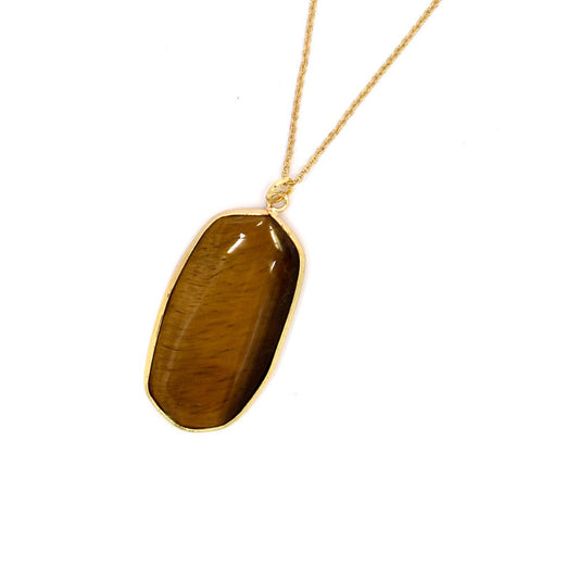 Fashion gold plated chain with large brown oval stone - VP334