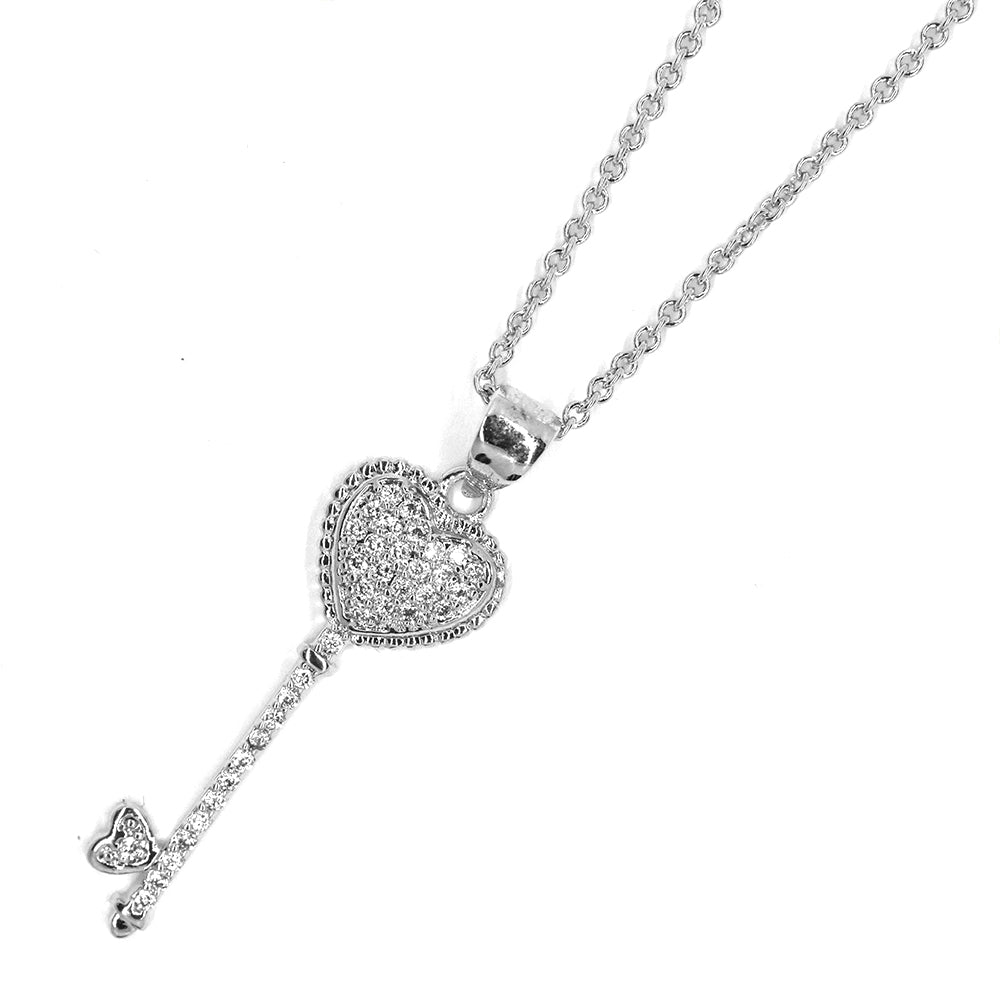 Premium silver cubic zirconia key necklace