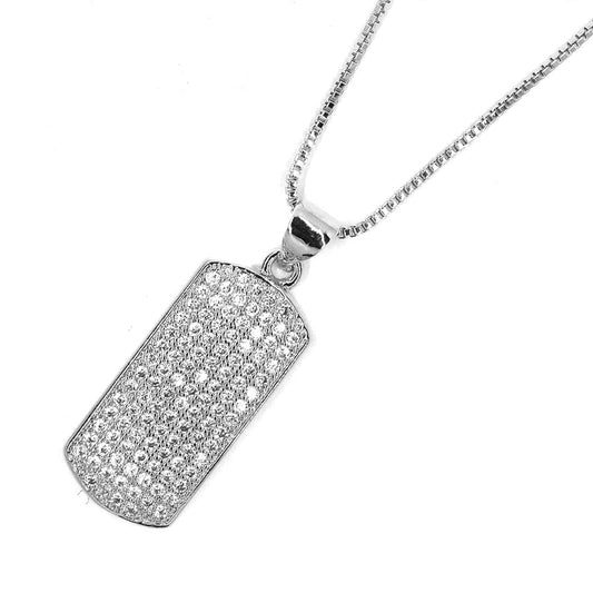 Premium plated cubic zirconia rectangular disk pendant necklace