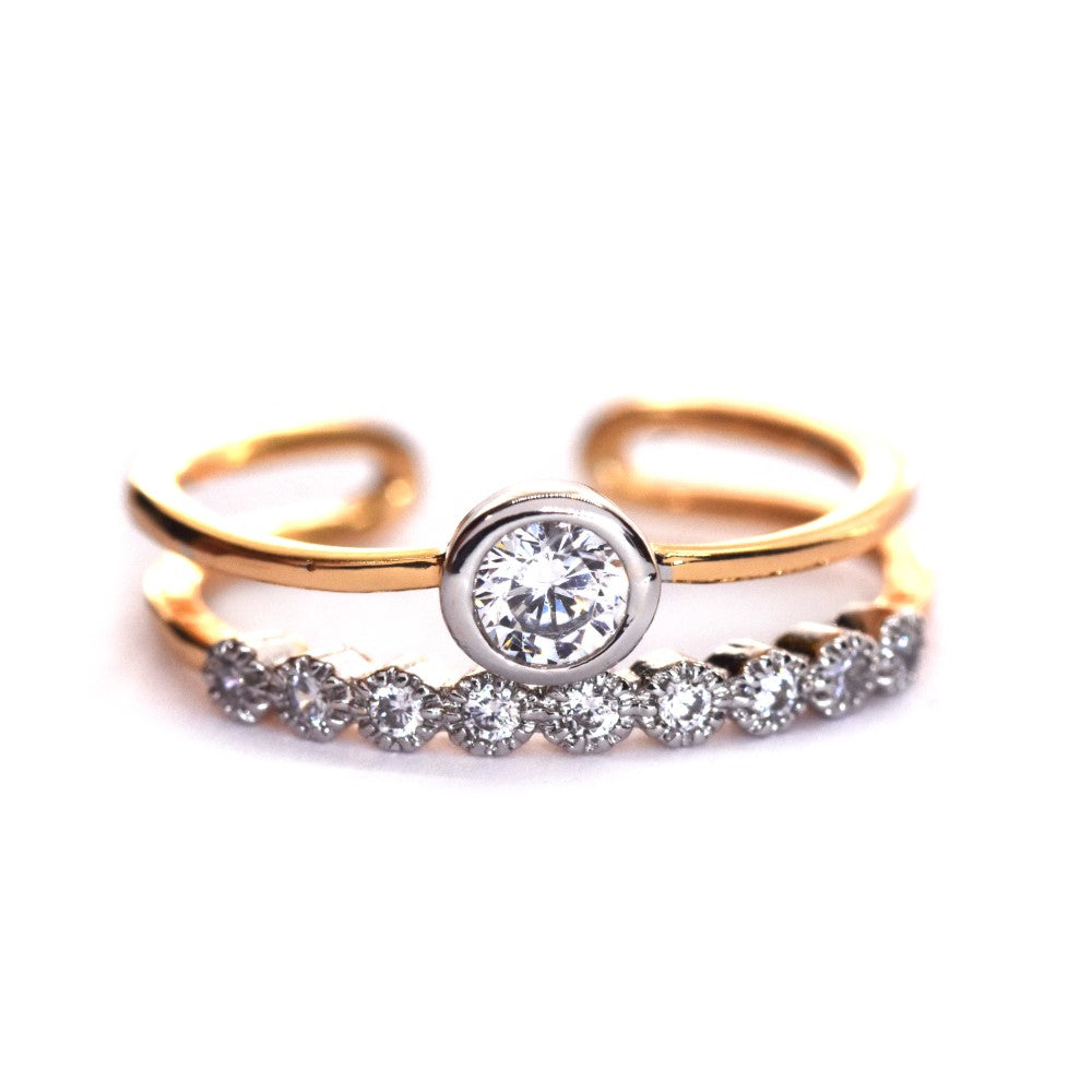 Premium gold plated double band cubic zirconia ring