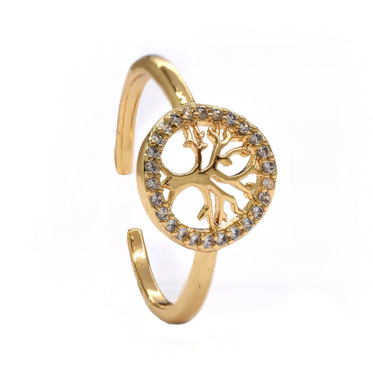 VR8347 - Prmeium bras  gold plated CZ tree of life free size ring