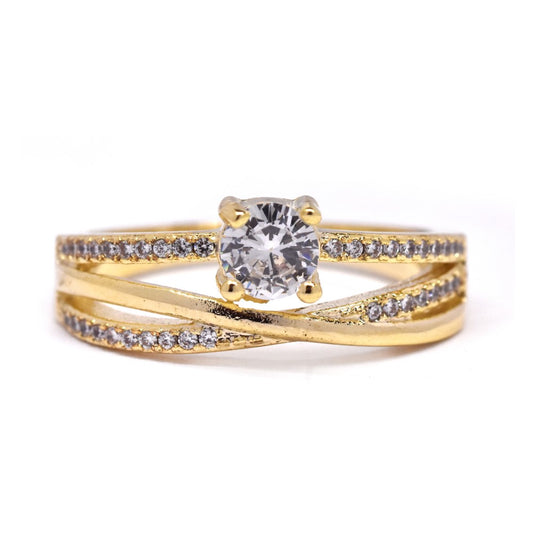 VR8350 - Premium brass cubic zirconia cross over free size ring