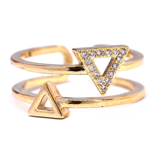 VR8353-G - Premium brass triangle shaped cubic zirconia gold ring