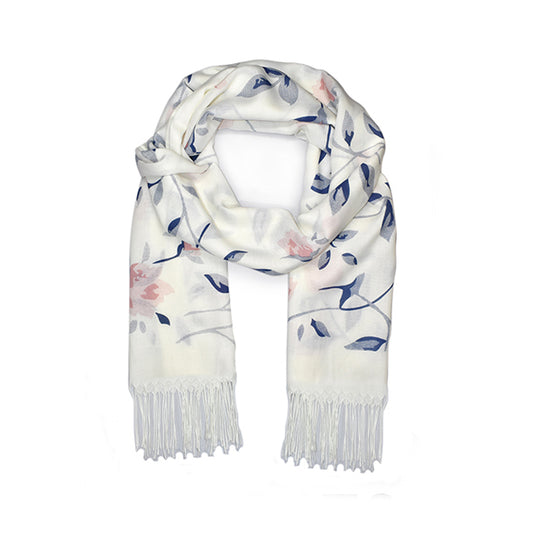 Soft flower print tassel scarf