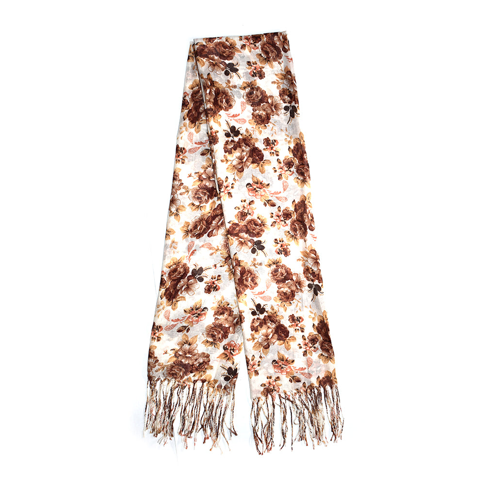 Clustered rose floral print with tassel scarf