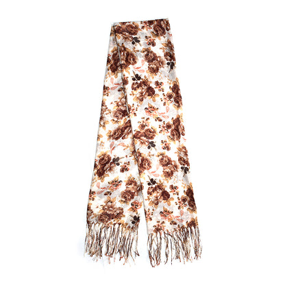 Clustered rose floral print with tassel scarf