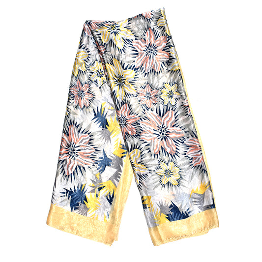 Colour edged large floral satin scarf - VS6583