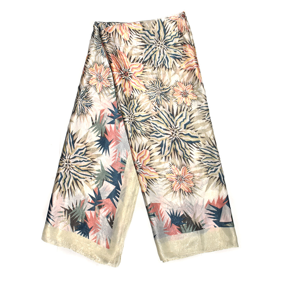 Colour edged large floral satin scarf - VS6583