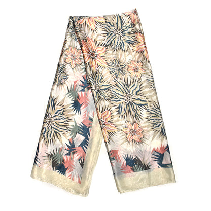 Colour edged large floral satin scarf - VS6583