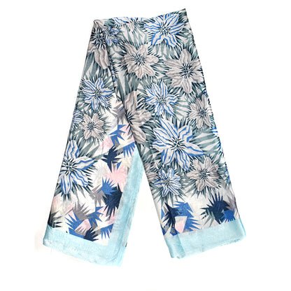 Colour edged large floral satin scarf - VS6583