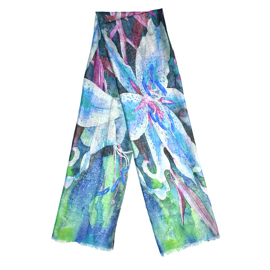 Colourful large lily flower print scarf