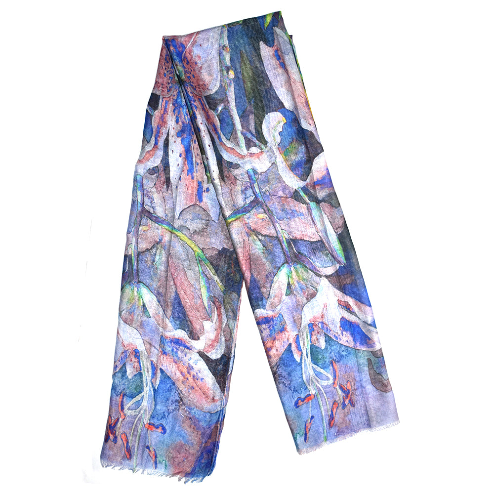 Colourful lily flower printed scarf