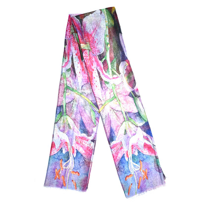 Colourful lily flower printed scarf