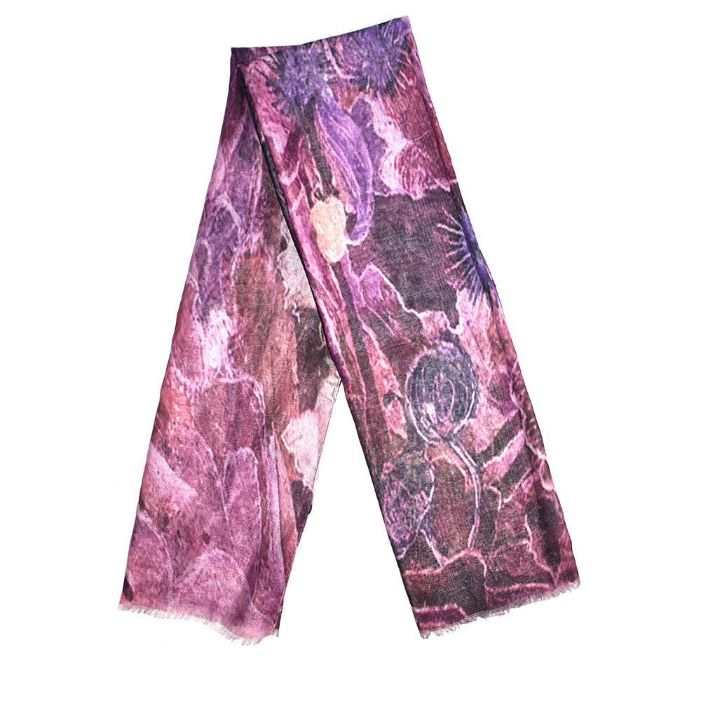 Purple, layered floral print scarf