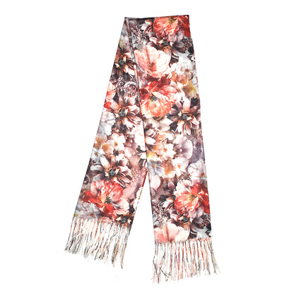 Abstract floral print scarf with tassels