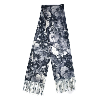 Abstract floral print scarf with tassels