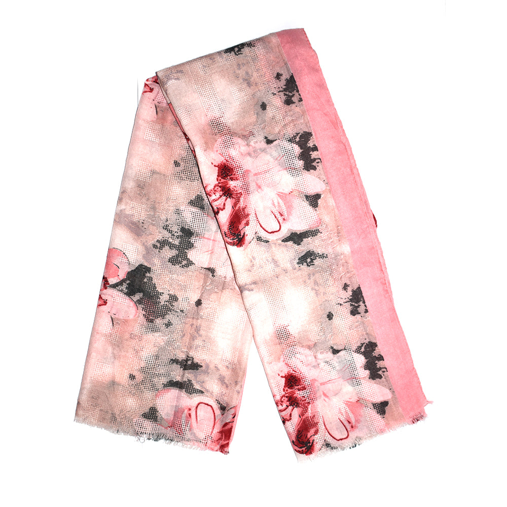 Colour edged abstract floral print scarf