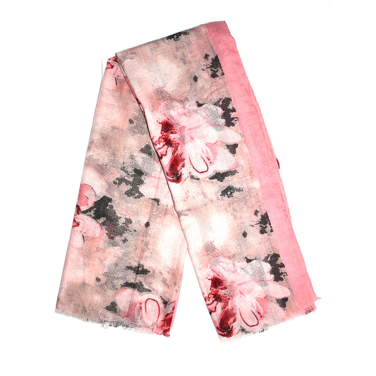 Colour edged abstract floral print scarf - VS6607