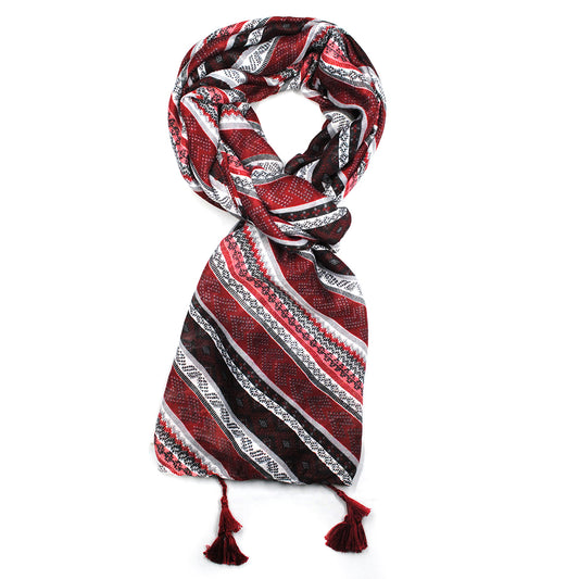 Multi print and linear design scarf with tassel in each corner. - VS814