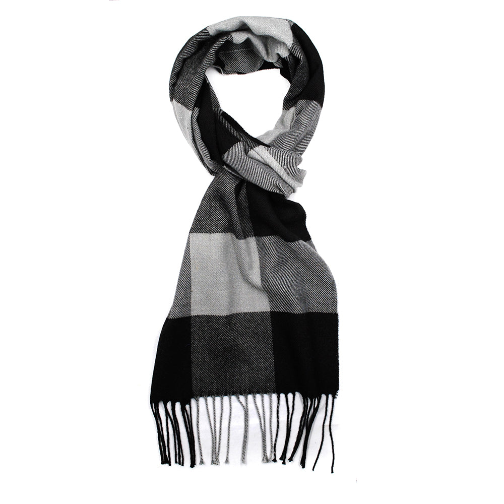 Tonal checked scarf with same tonal tassels
