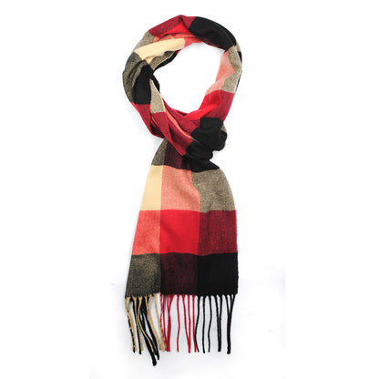 Tonal checked scarf with same tonal tassels