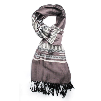 Geometric and elephant design scarf with find thread tassels. - VS855