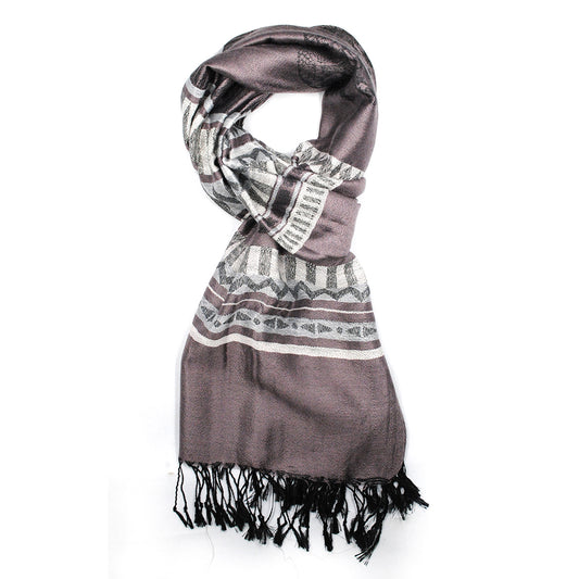 Geometric and elephant design scarf with find thread tassels. - VS855