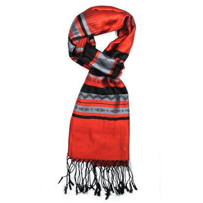 Geometric and elephant design scarf with find thread tassels. - VS855