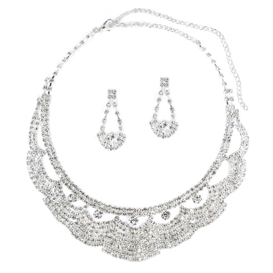 Diamante statement scalloped bib necklace and earring set - VST4245