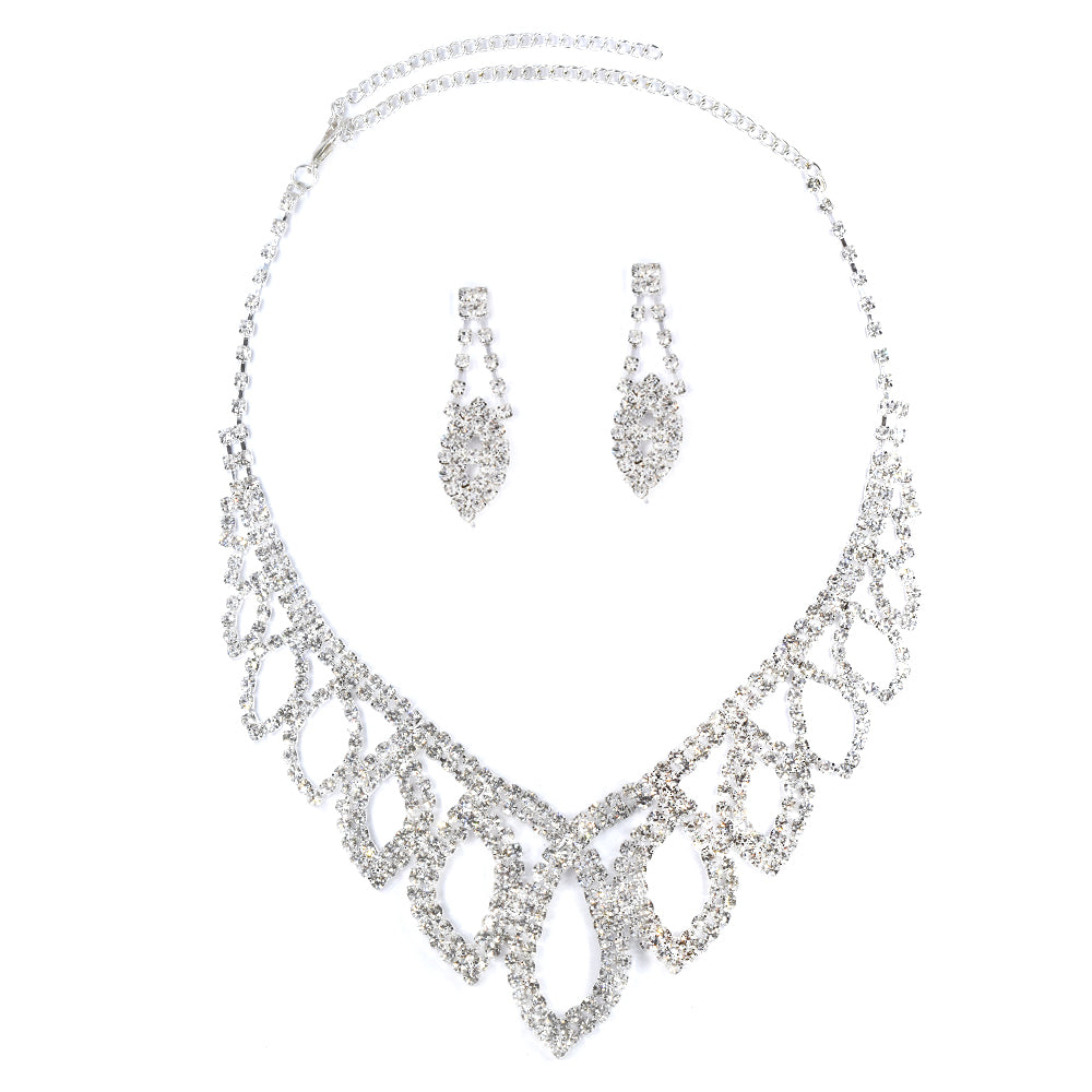 Diamante cutout leaf statement neck and earring set - VST4246