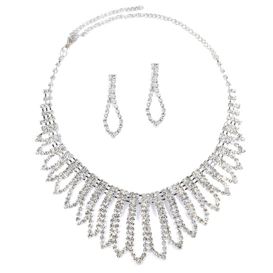 Diamante statement oblong shape necklace and earring set - VST4247