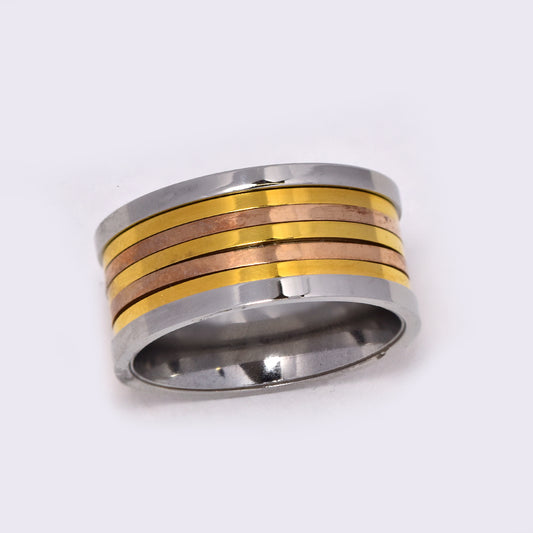 Stainless steel multi tone stripe fidget ring - XSR013