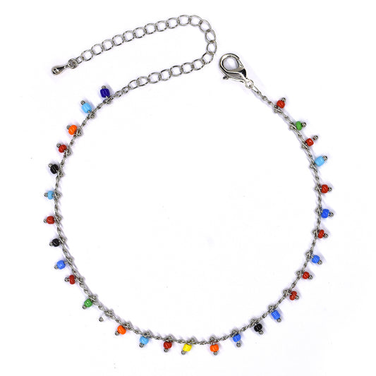 Fashion silver plated multi colour beaded anklet