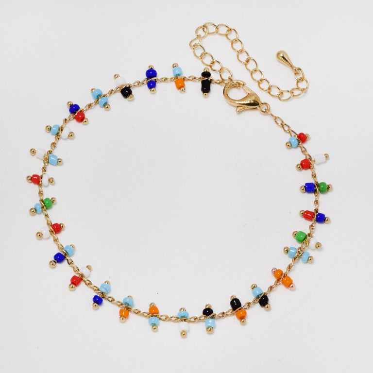 Fashion gold plated multi colour beaded anklet - YA1862a