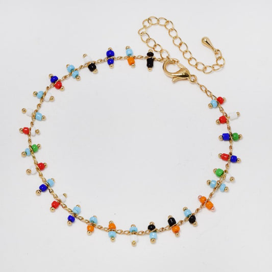 Fashion gold plated multi colour beaded anklet - YA1862a