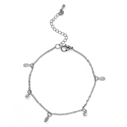 Fashion silver teardrop disc and stone charm anklet