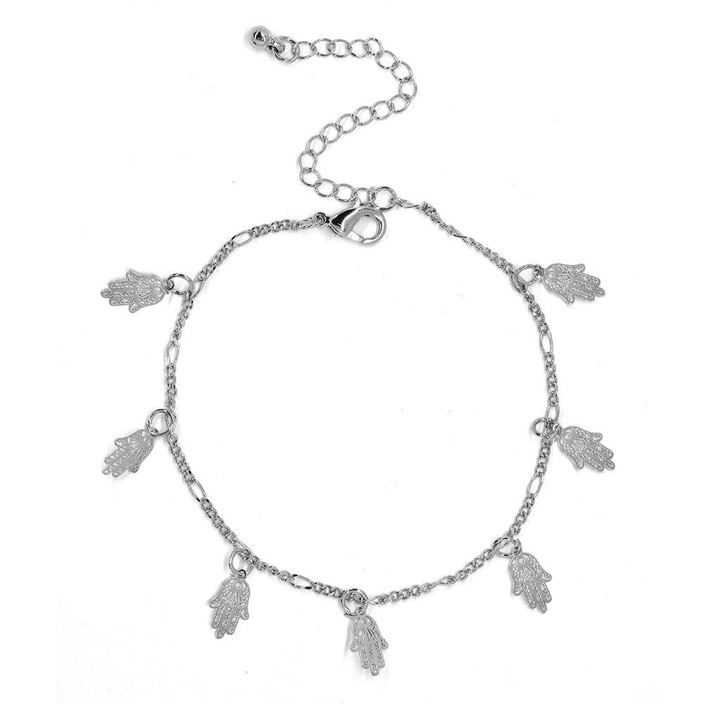 Fashion silver Hamsa charm anklet