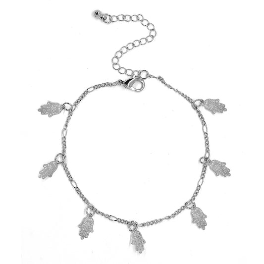 Fashion silver Hamsa charm anklet