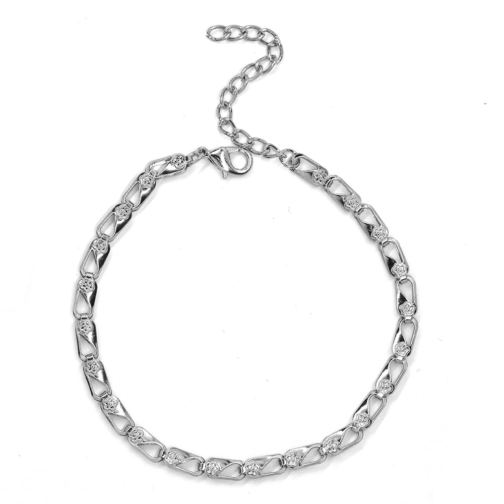 Fashion silver bold flower print link anklet