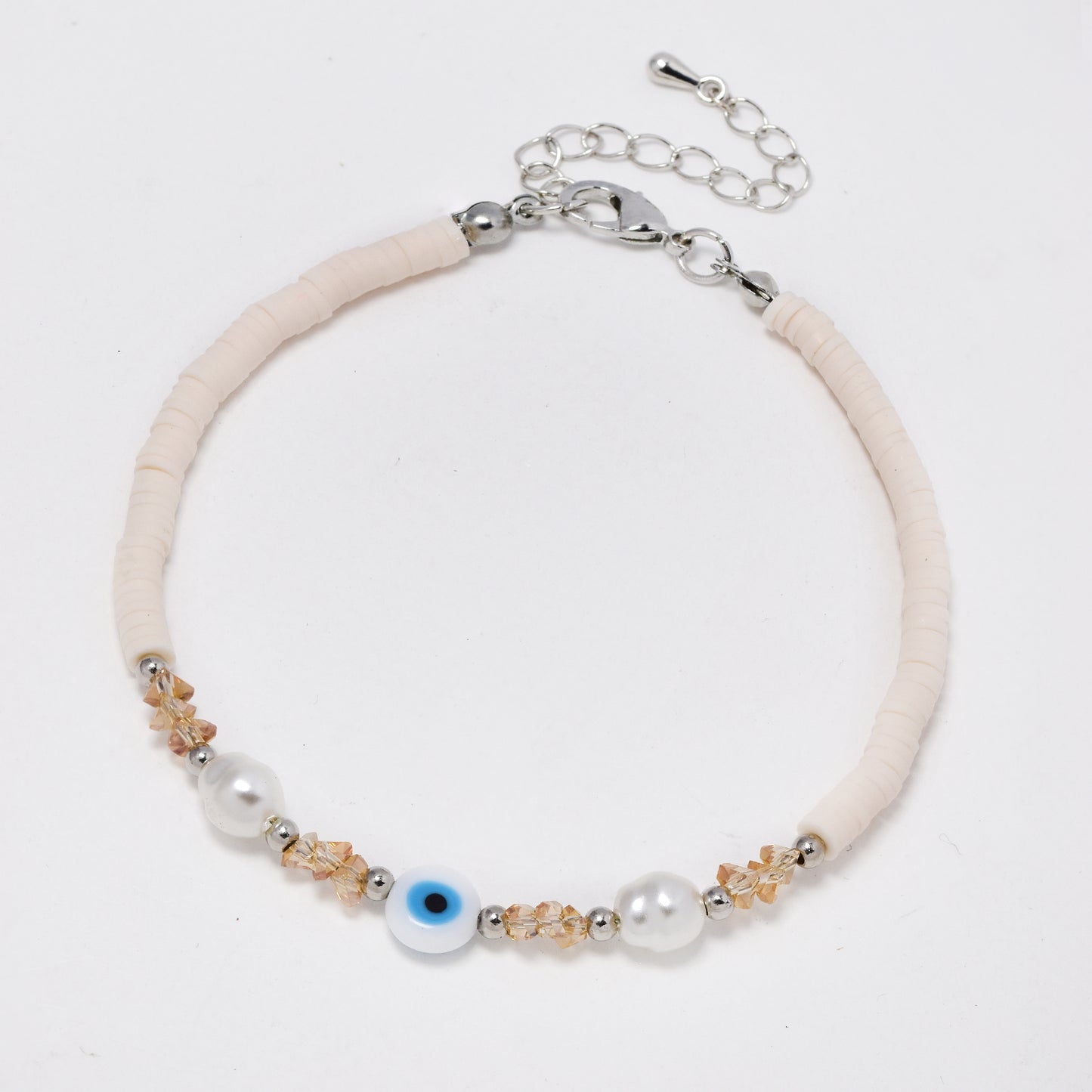 Fashion evil eye mixed faceted beaded & pearl anklets - YA4421