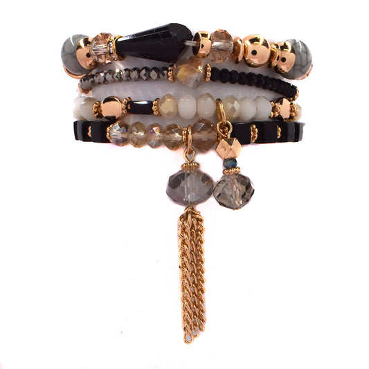 Fashion black multi bead stretchy bracelet pack - YB1012