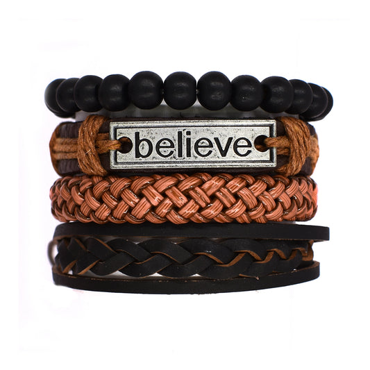 Fashion bead and leather believe bracelet pack - YB1261