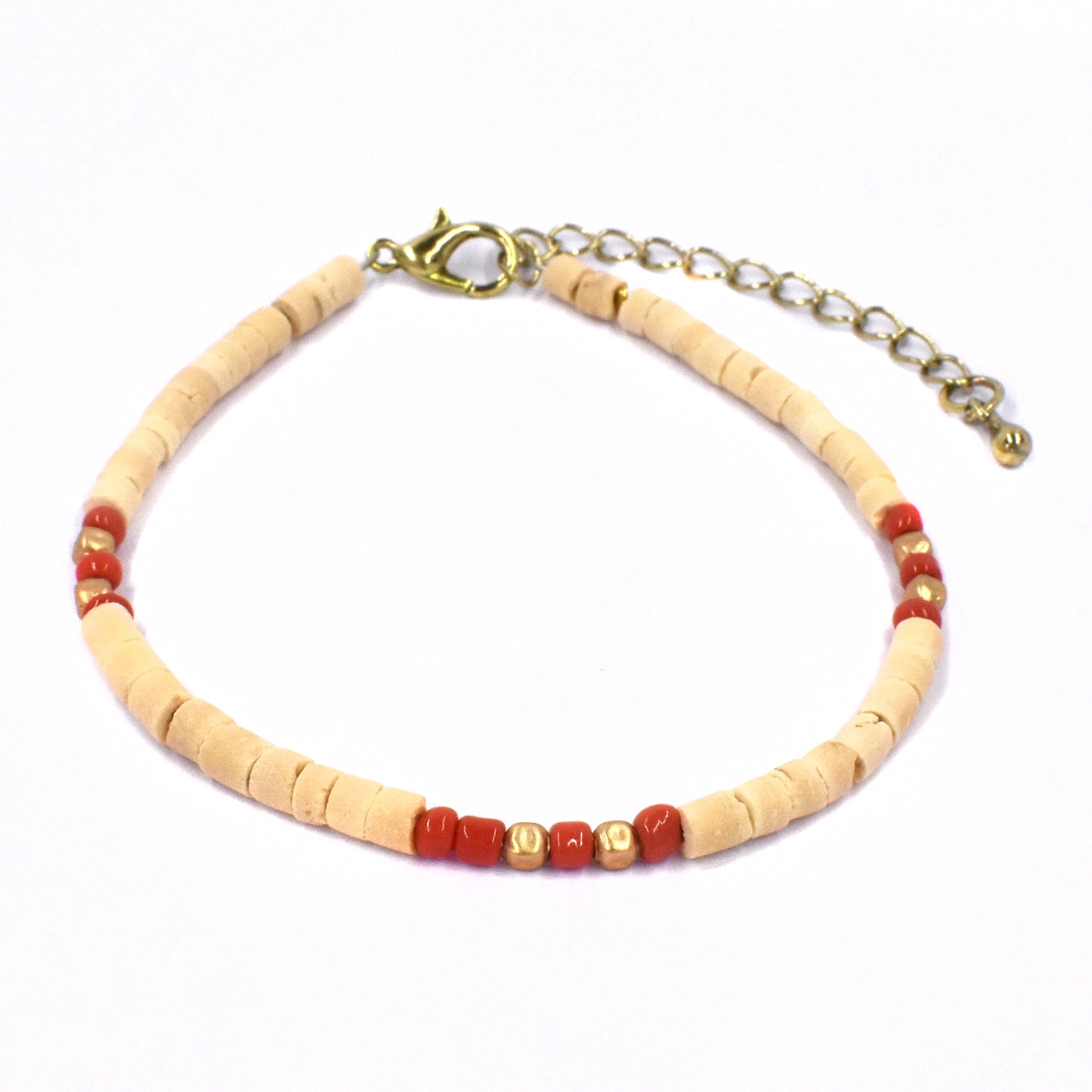 Fashion wooden disc with red and gold bead bracelet - YB1287