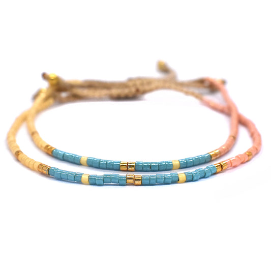 2 Pack fashion colourful beaded cotton adjustable bracelet - YB2501