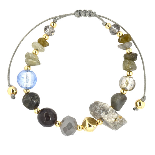 Fashion grey toned beaded cotton adjustable bracelet - YB3478