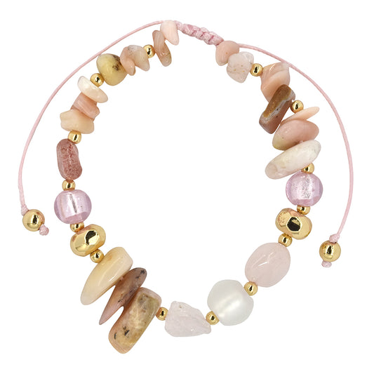 Fashion pink toned beaded cotton adjustable bracelet - YB3479