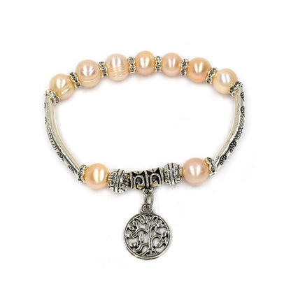 Freshwater pearl stretch tree of life charm bracelet - YB4205